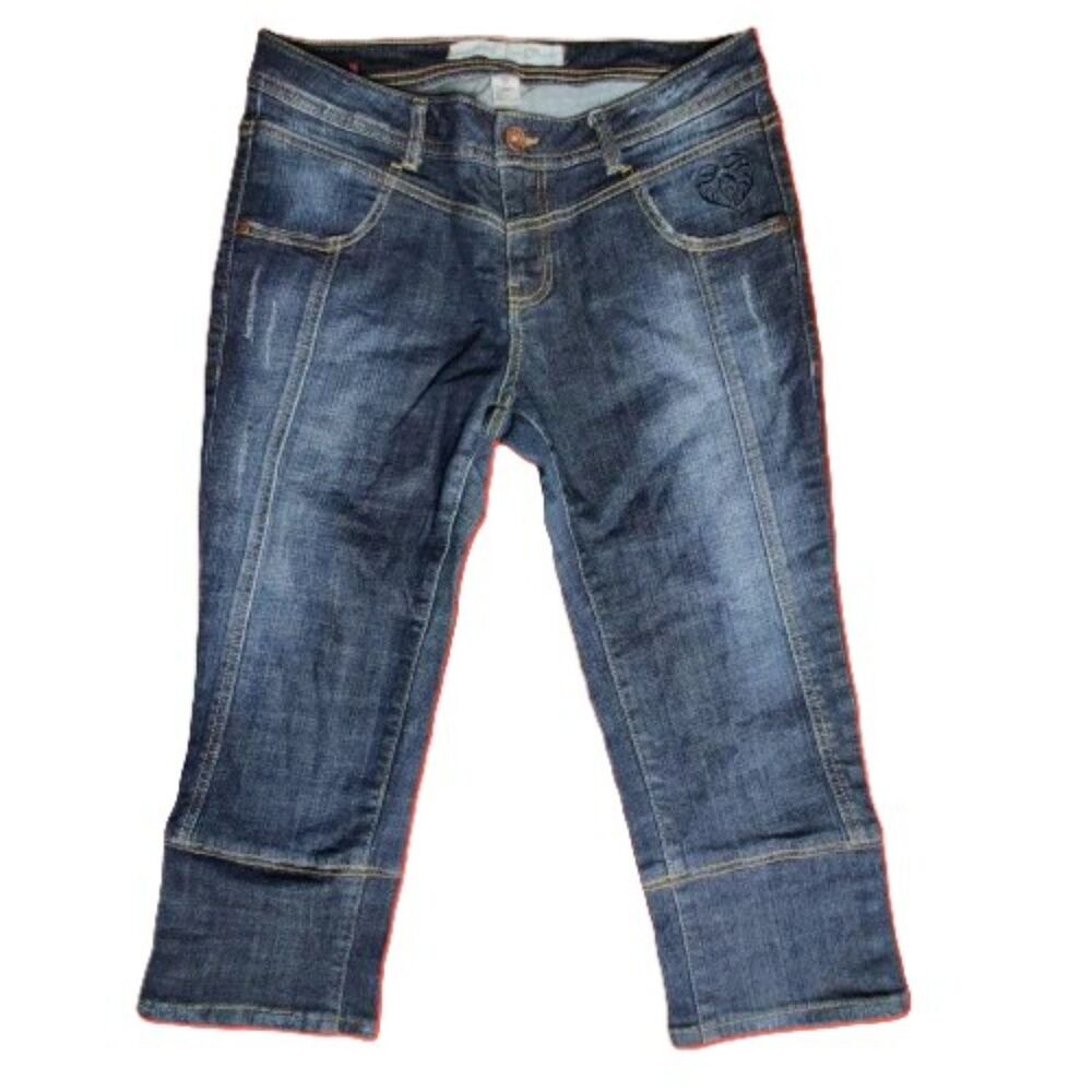 Ecko Red Womens Embroidered Capri Jeans Size 9 Denim Stretch Button Hem